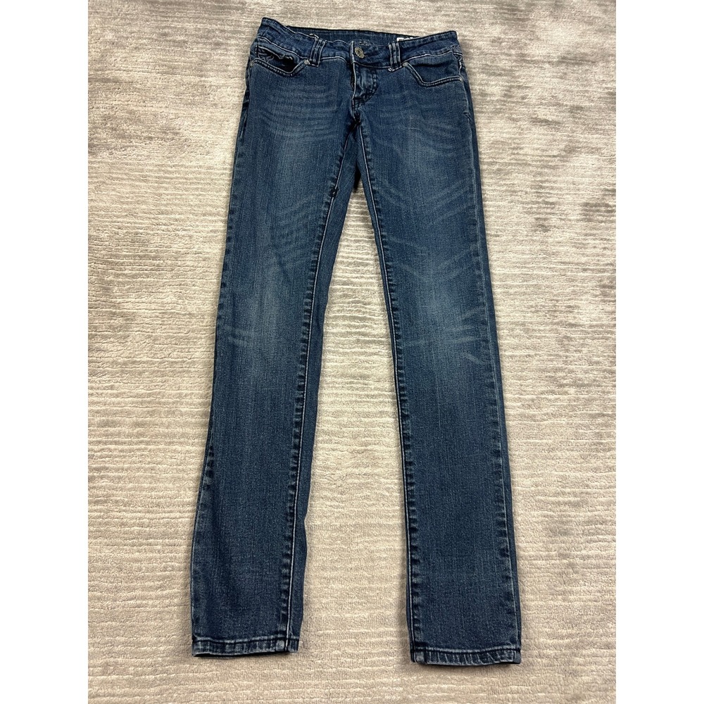 Fox Jeans Womens 1/25 Blue Hesher Skinny Low Rise Dark Wash Denim‎ Moto Skater